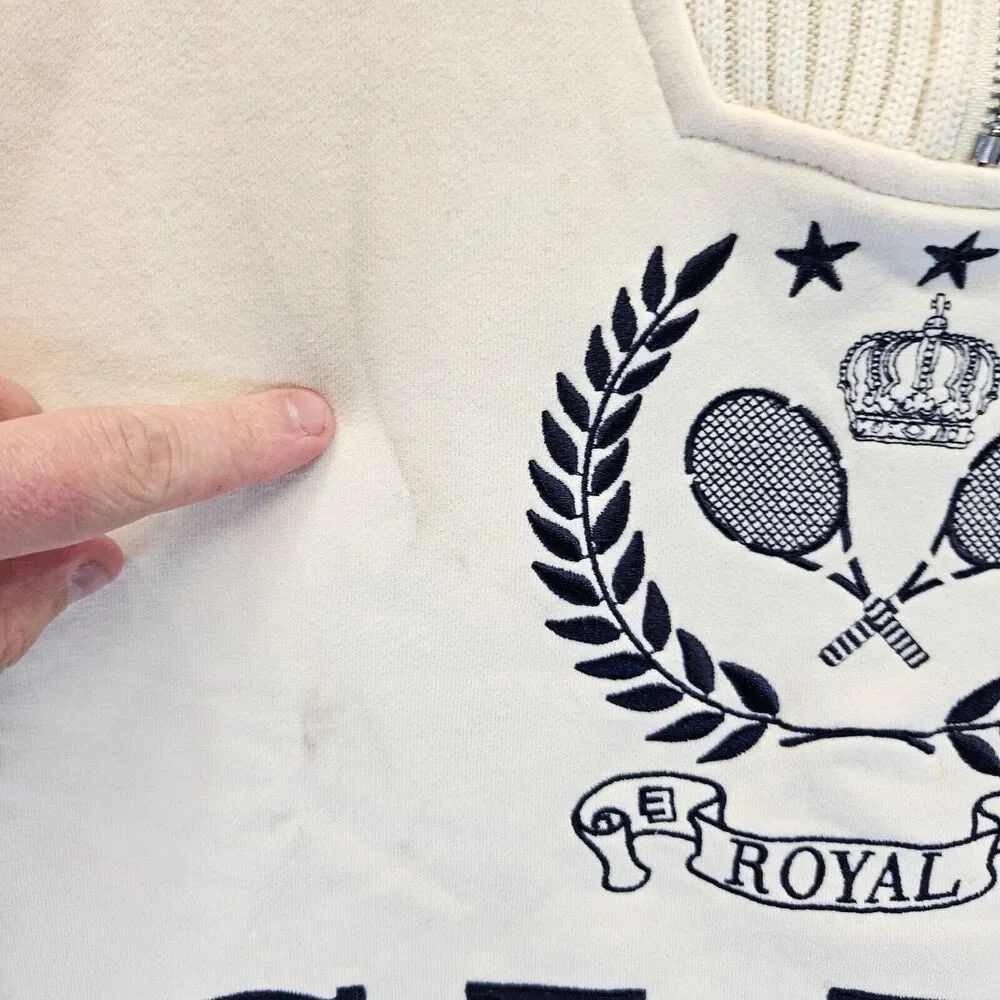 Ellandemm Royal Club Sweater Pullover Mens Size S/M Ivory 1/4 Zip‎